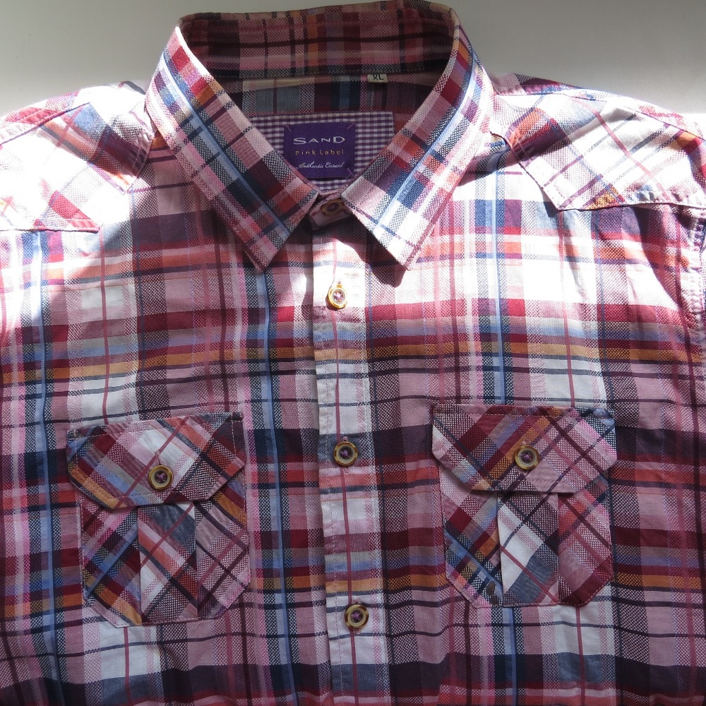 Men's Red Plaid Sand Pink Label Button Down Shirt